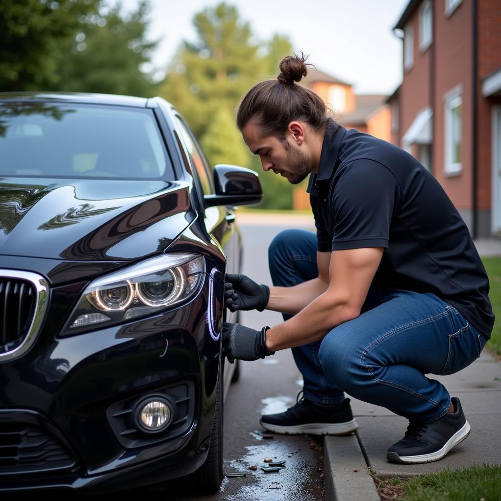 Mobile car paint repair technician working on a vehicle in Peterborough