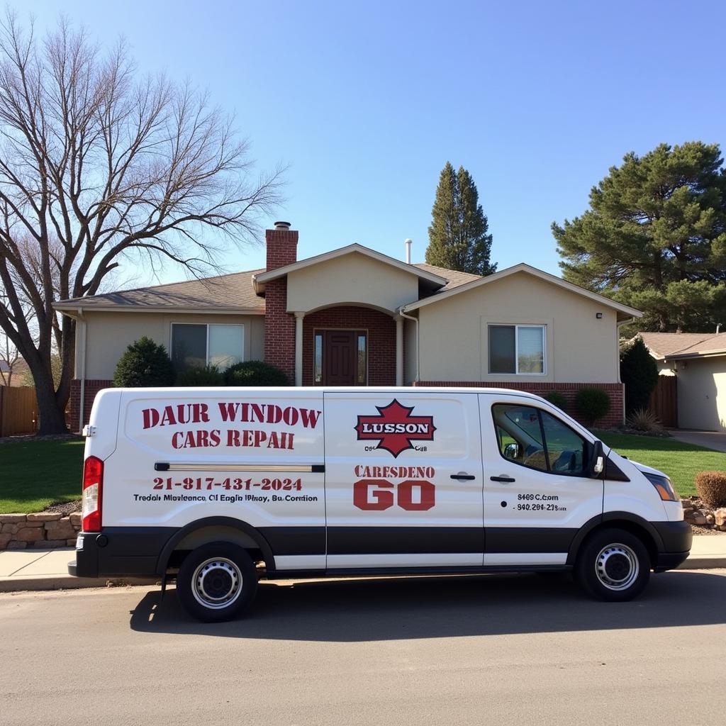 Mobile car window repair van arriving at a customer's location in Alamosa