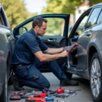 Mobile car window repair technician working onsite in Columbia County