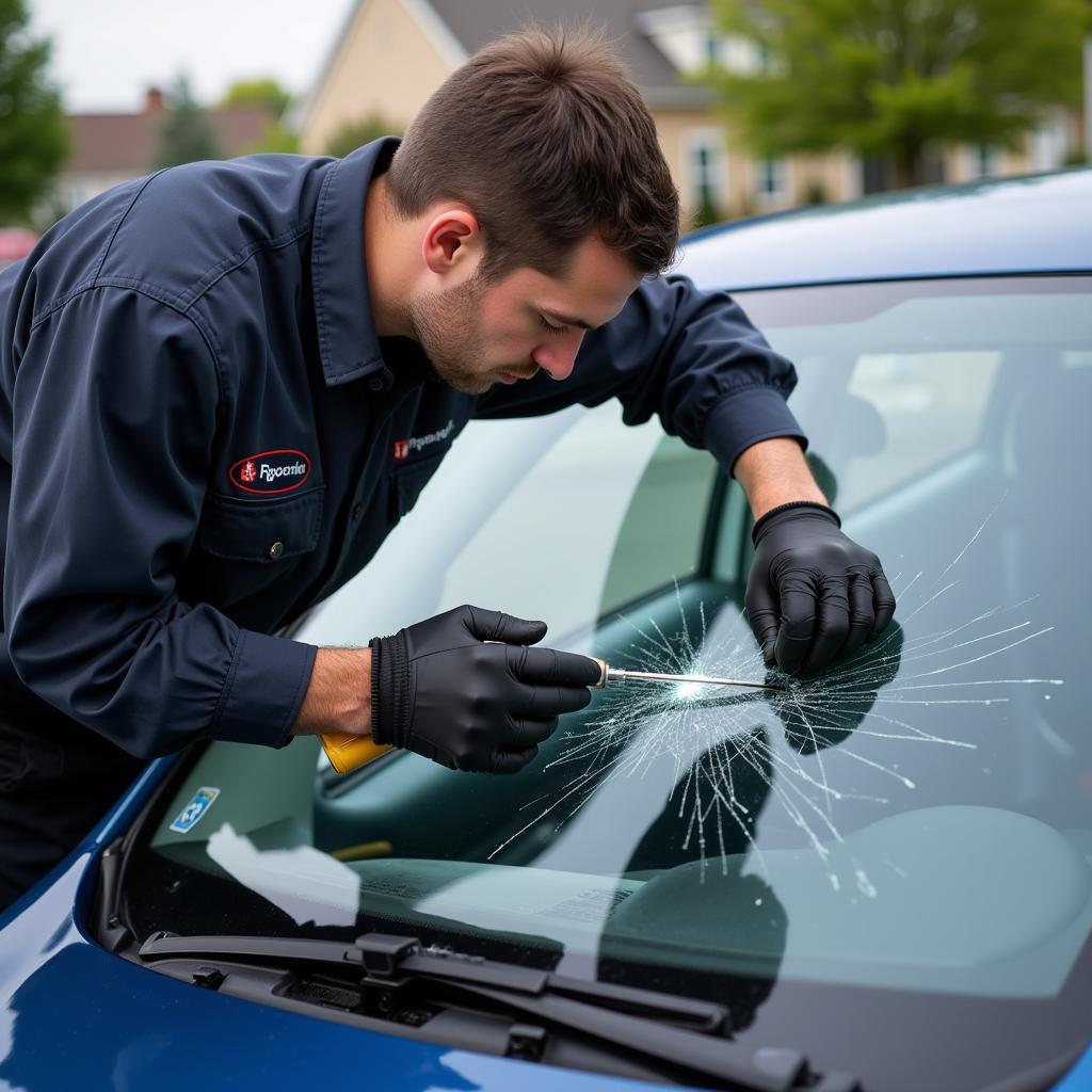 Mobile Car Window Repair Technician in Fairfax County Repairing a Windshield