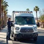 Mobile car window repair technician in Las Vegas replacing a windshield.