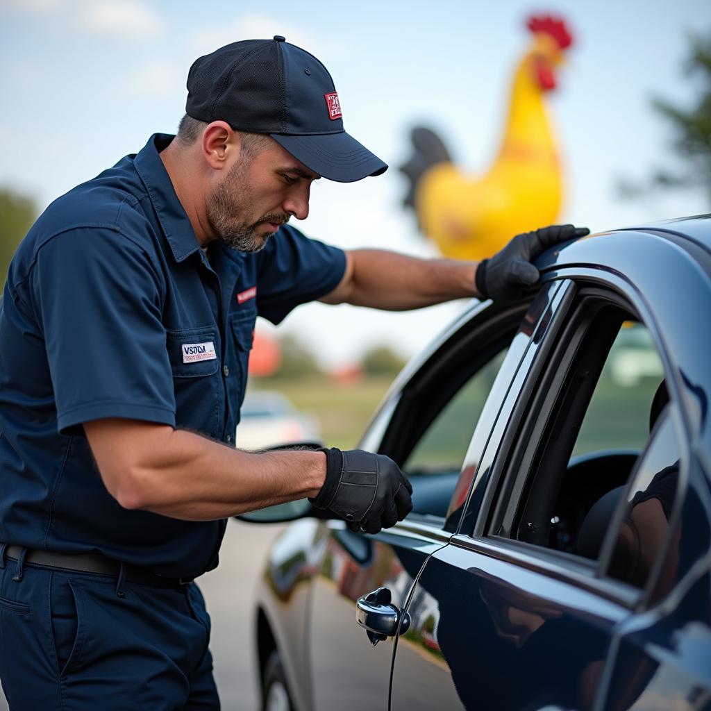 Mobile car window repair technician working on-site in Marietta, GA