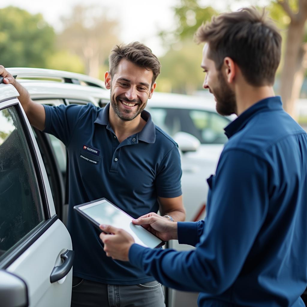 Mobile car window repair technician