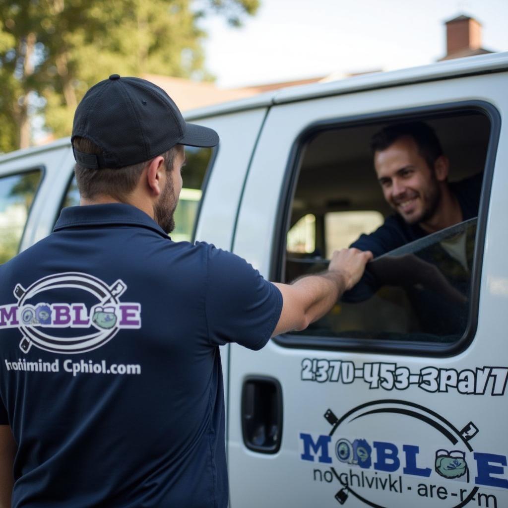 Mobile Car Window Repair Technician Arriving at Client's Location