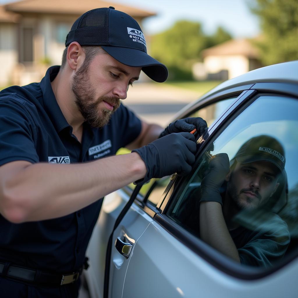 Mobile Car Window Repair Technician at Work