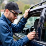 Mobile Car Window Repair Technician Working