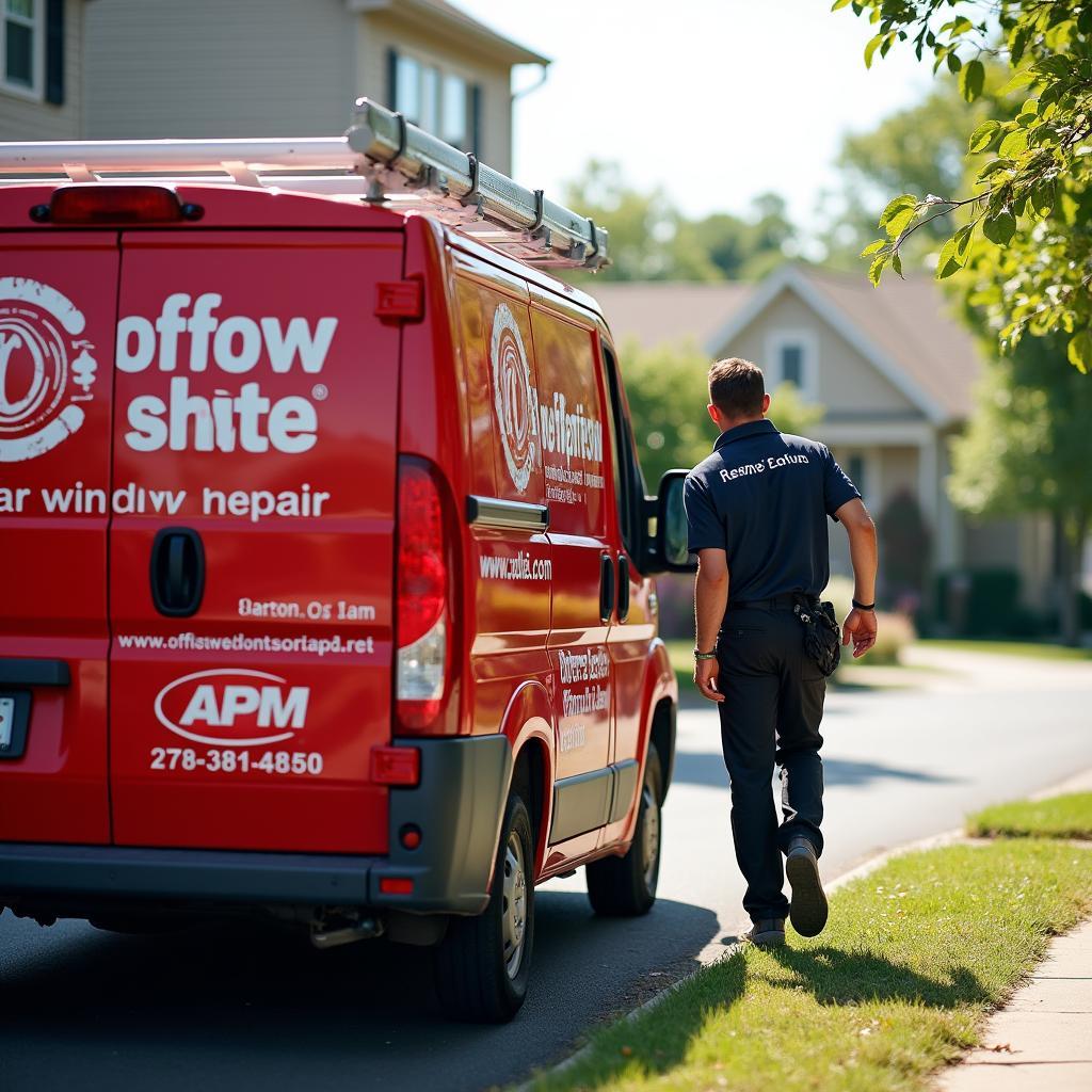 Mobile car window repair service van arriving at a customer location in York County VA