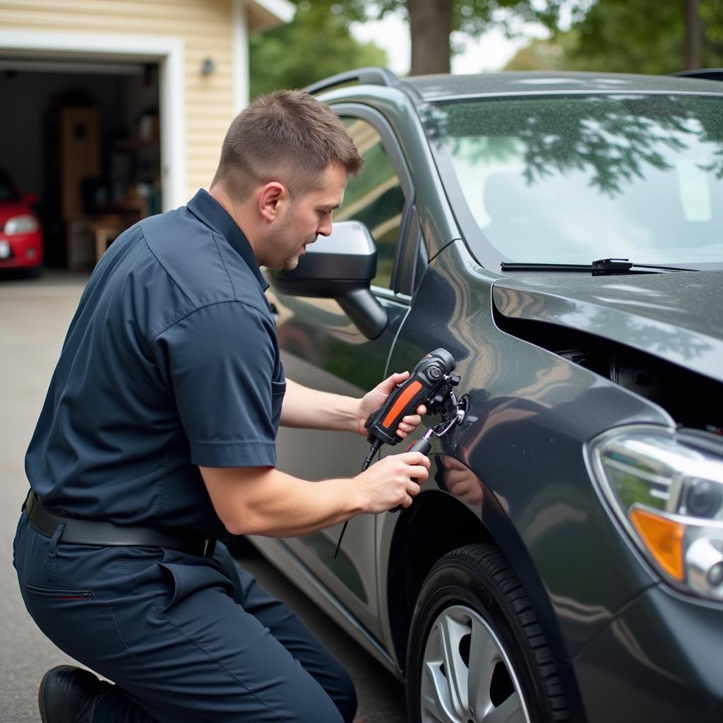 Mobile Technician Assessing Car Damage