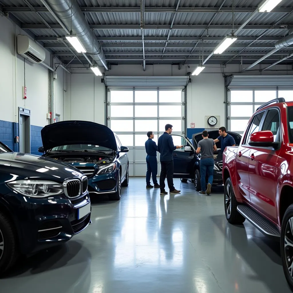 Modern and well-equipped car air conditioning repair shop