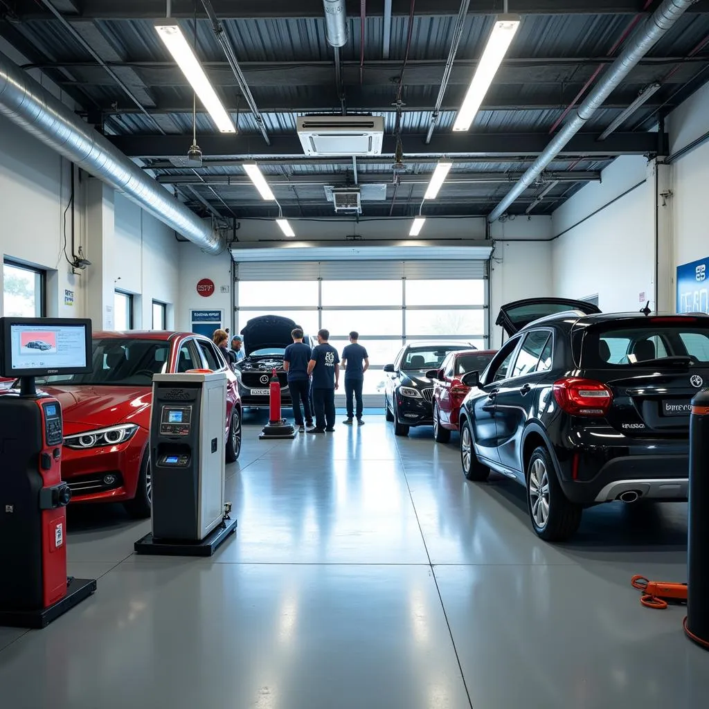 Modern car AC repair shop