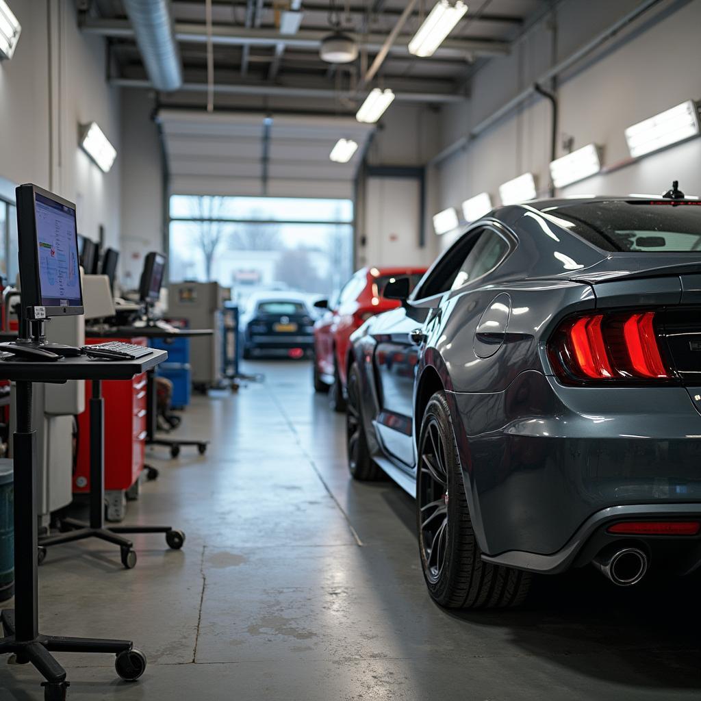 Advanced car body repair equipment in a Worcester workshop