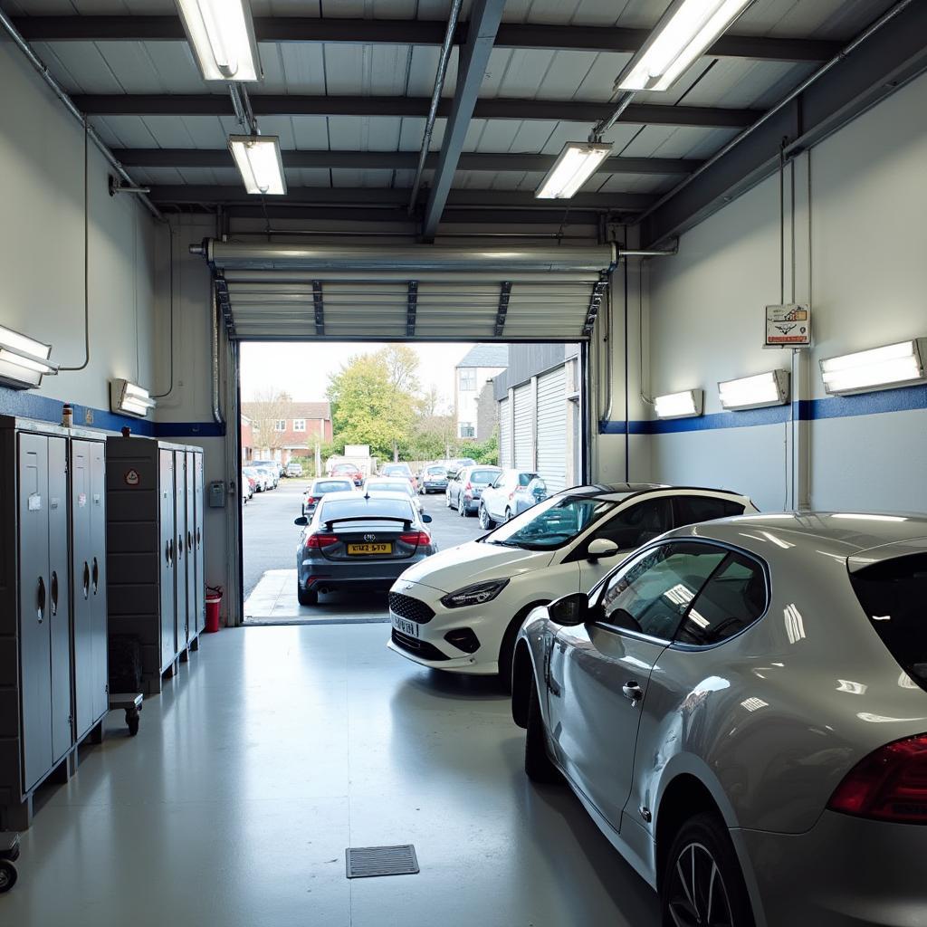 Modern car body repair equipment in a Bishop's Stortford shop