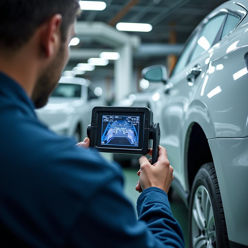 Cutting-edge car body repair technology being used on a vehicle