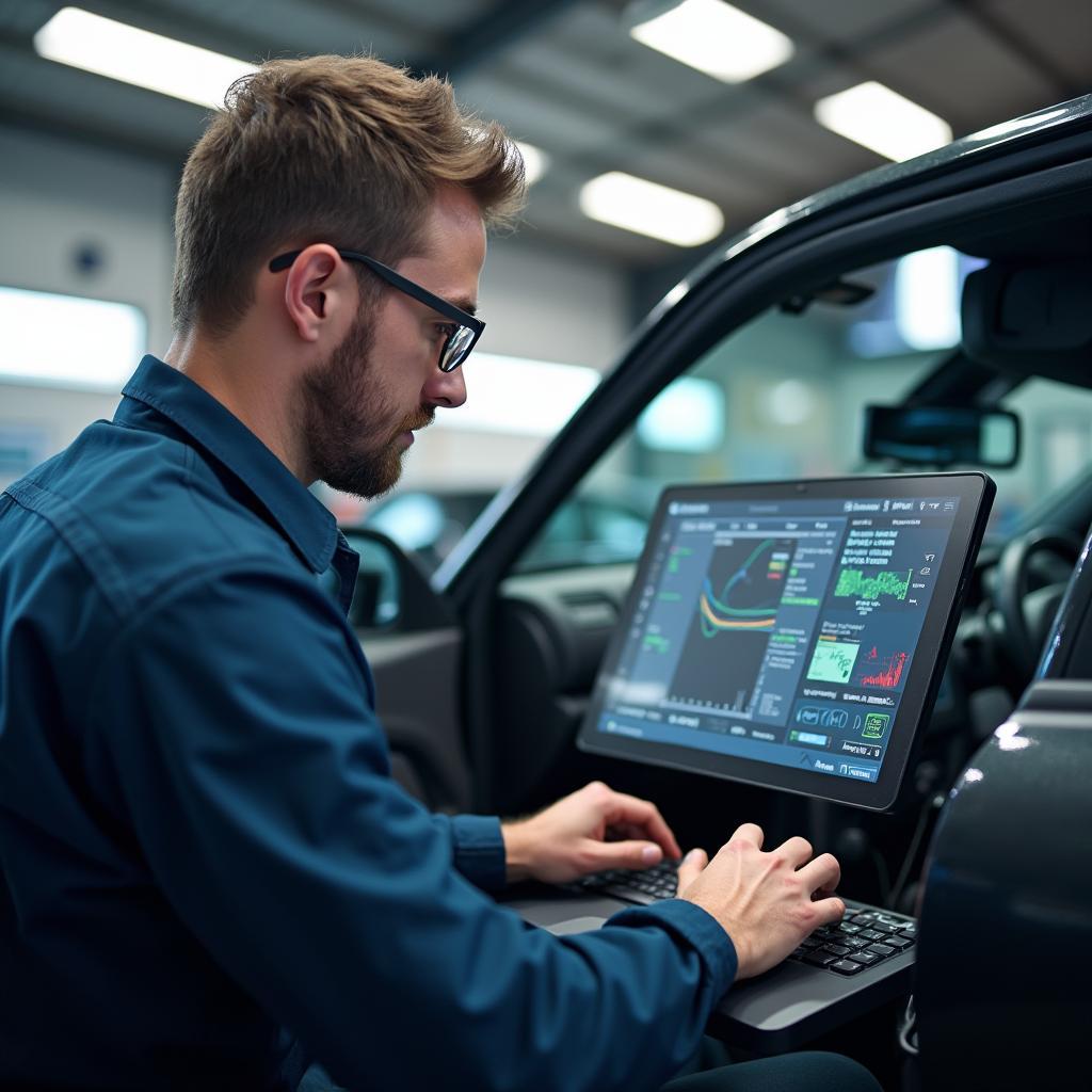 A technician operating modern car repair equipment in Middlesbrough