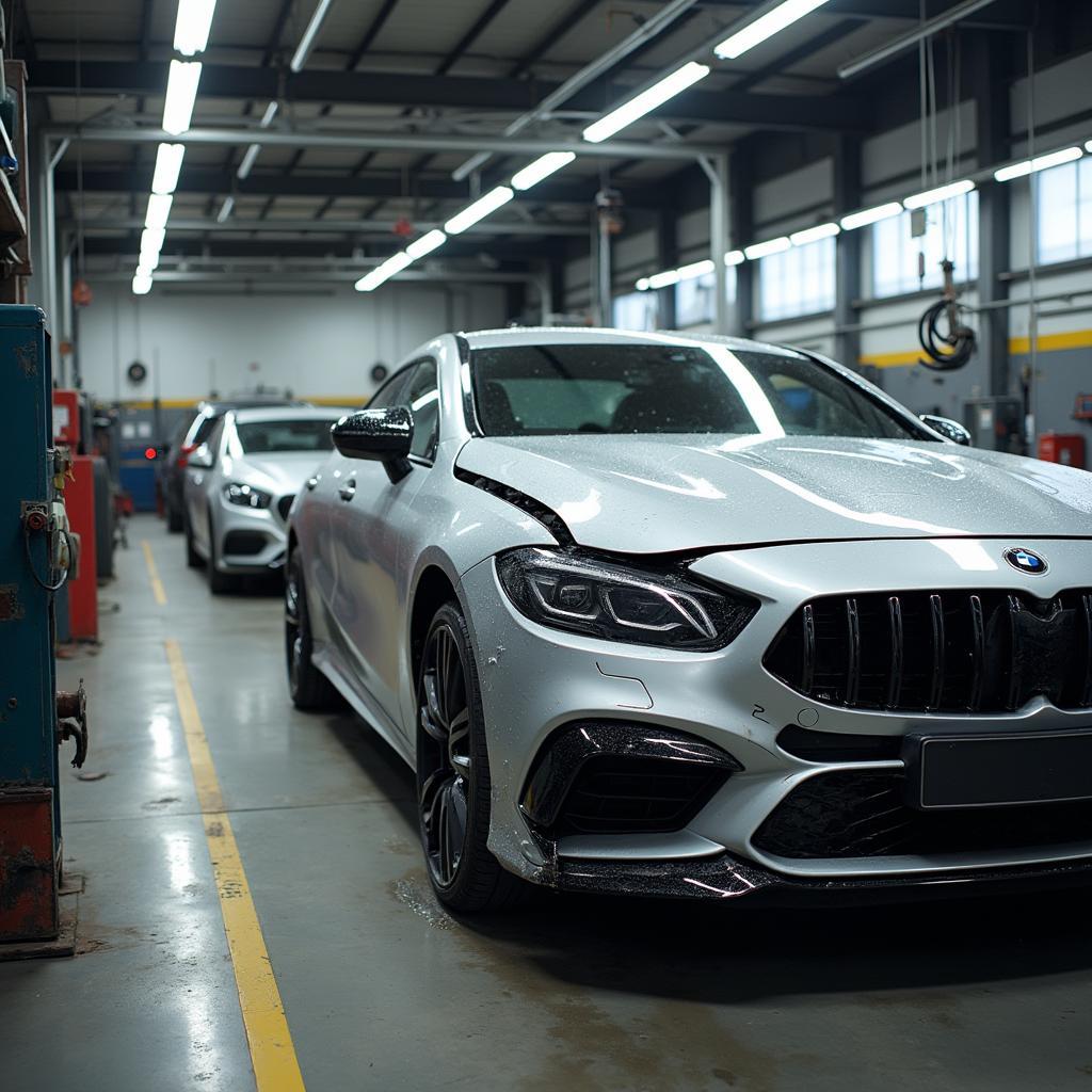 Timelapse of a car undergoing body repairs