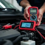 Multimeter Measuring Car Battery Voltage