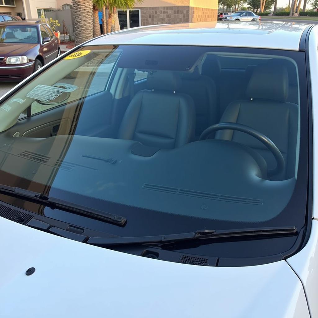 A newly installed car window glass