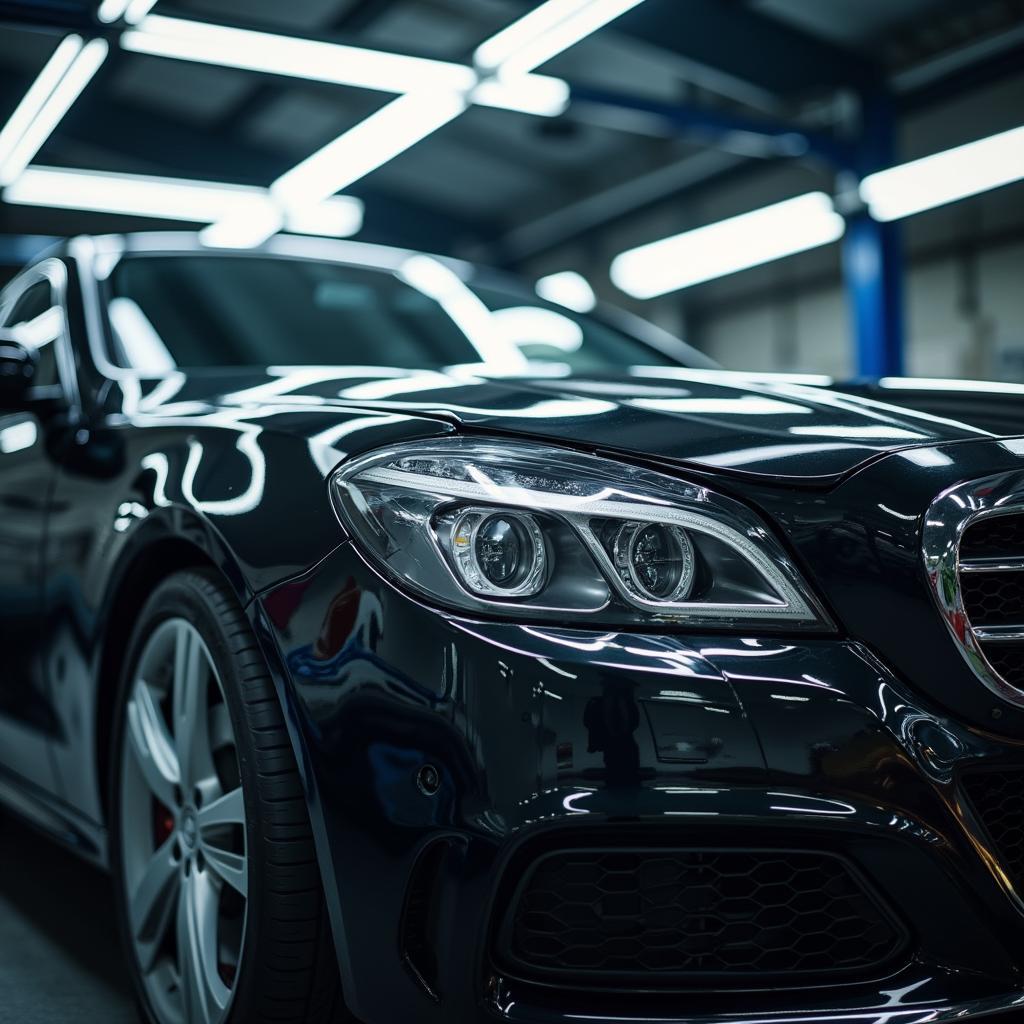 A newly painted car being detailed in North London