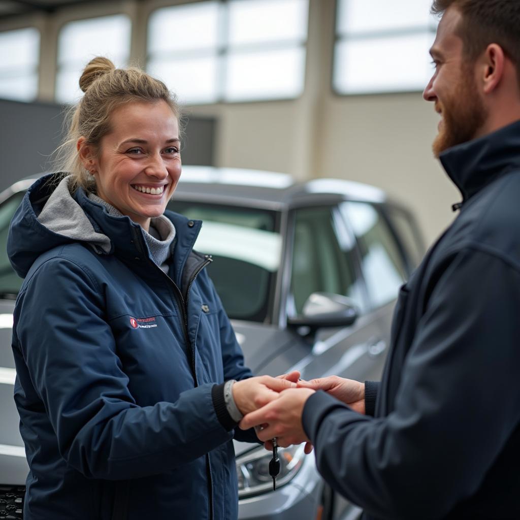 Satisfied customer receiving their repaired car in Northumberland