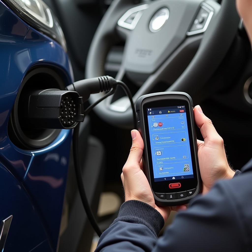 OBD-II Scanner Connected to Car Diagnostic Port