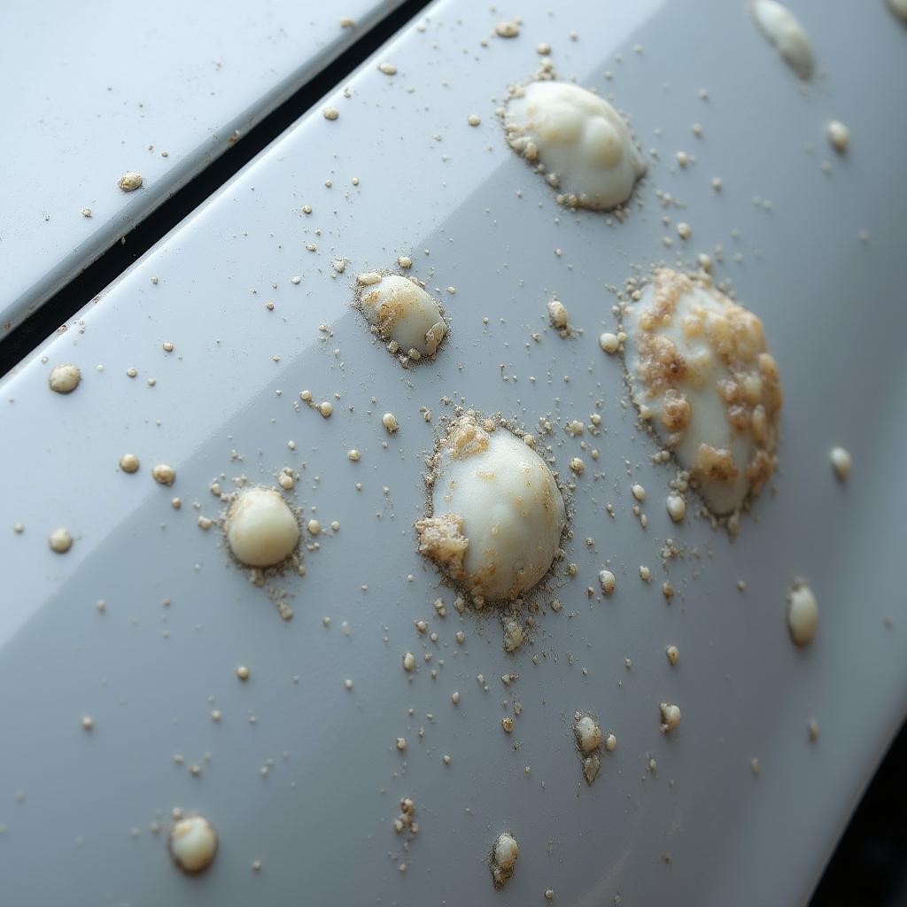 Close-up of paint blisters on car