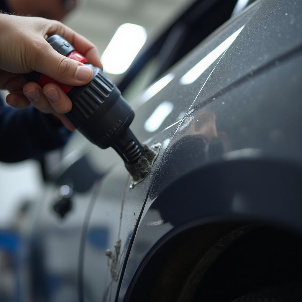 PDR Technician Removing Dent