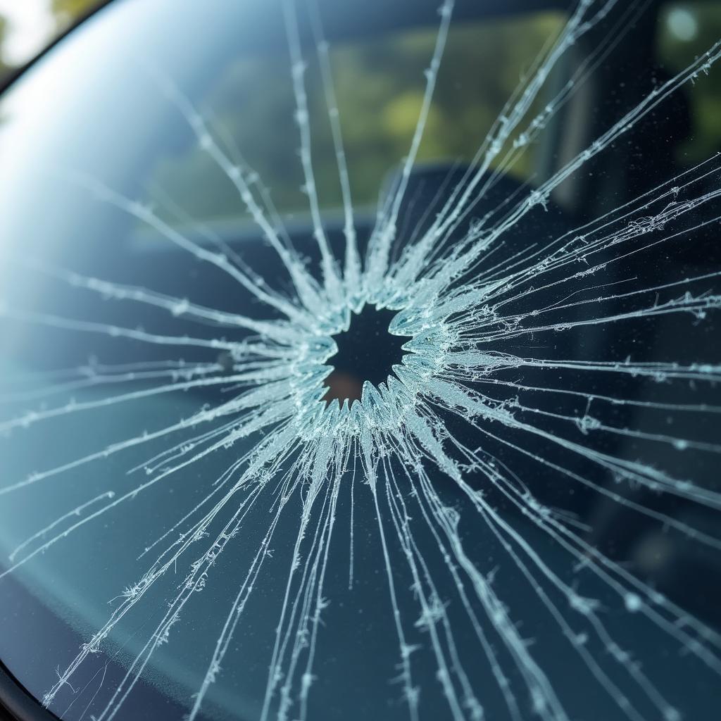 Car damaged by road debris in Pelham, AL