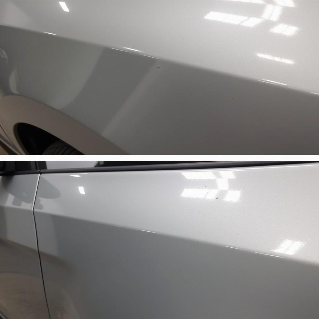 Polished car paint surface after a successful chip repair.