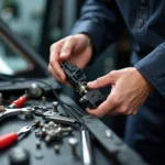 Car power window being repaired by a technician in High Point