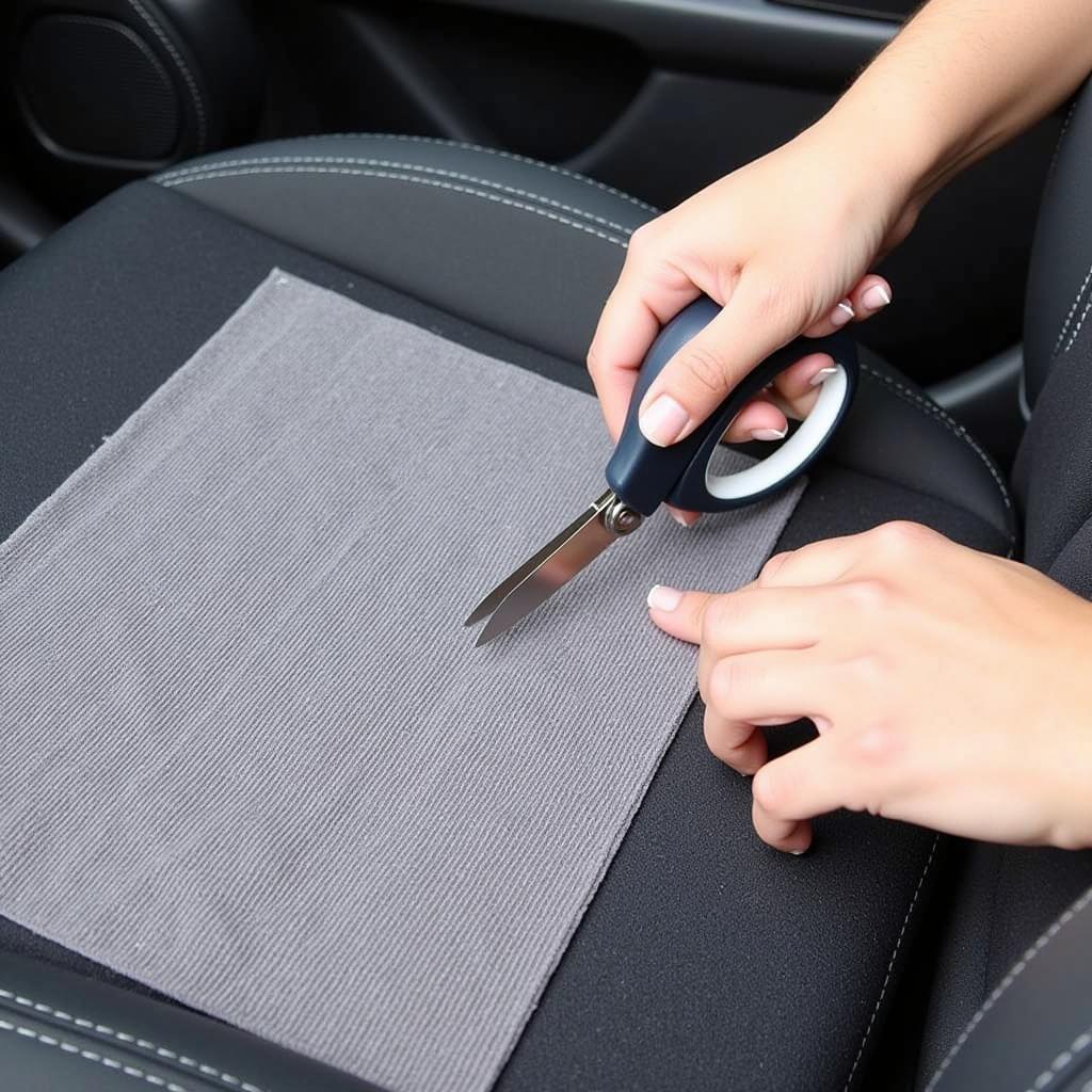 Preparing Fabric Patch for Car Seat Repair