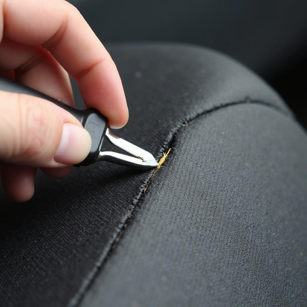 Preparing a ripped car seat seam for repair