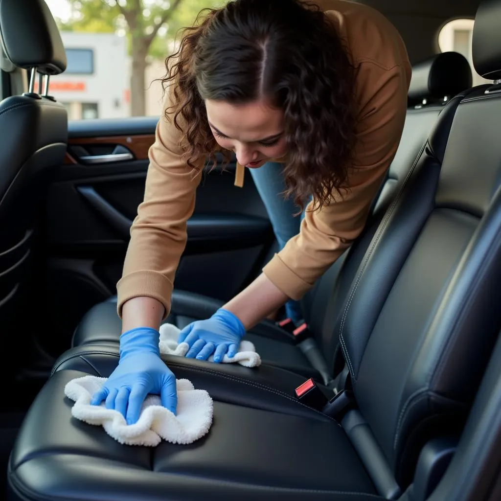 Woman Cleaning Her Car Seats