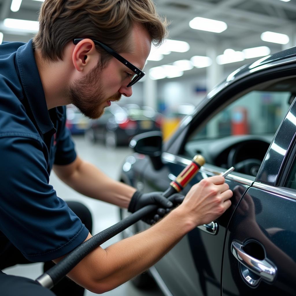 Professional auto glass repair technician