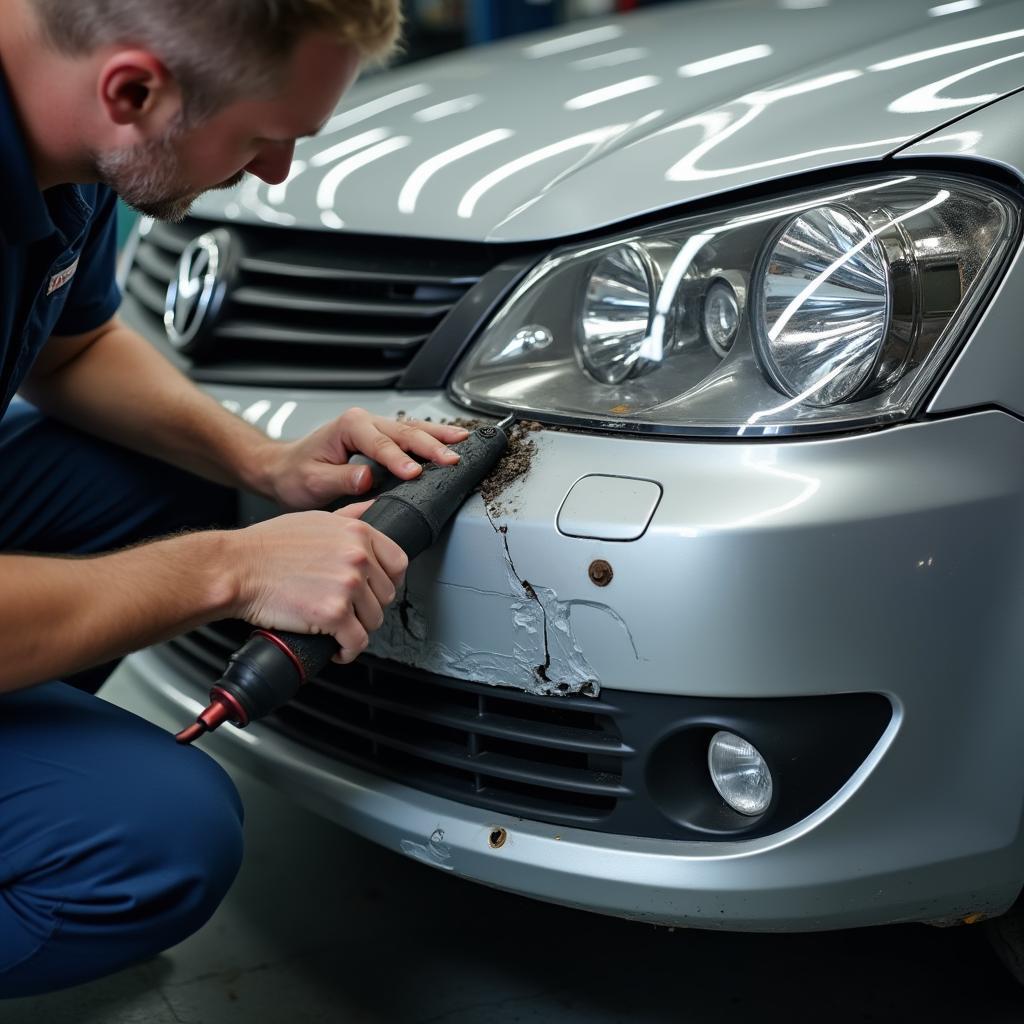  Car Bumper Repair in Progress at a Professional Auto Shop