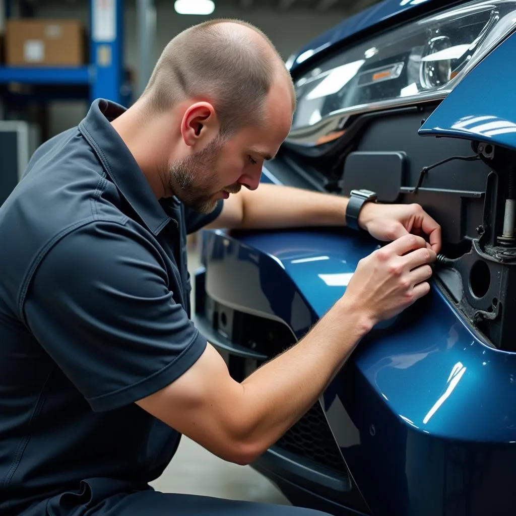 Professional Car Bumper Repair in Progress