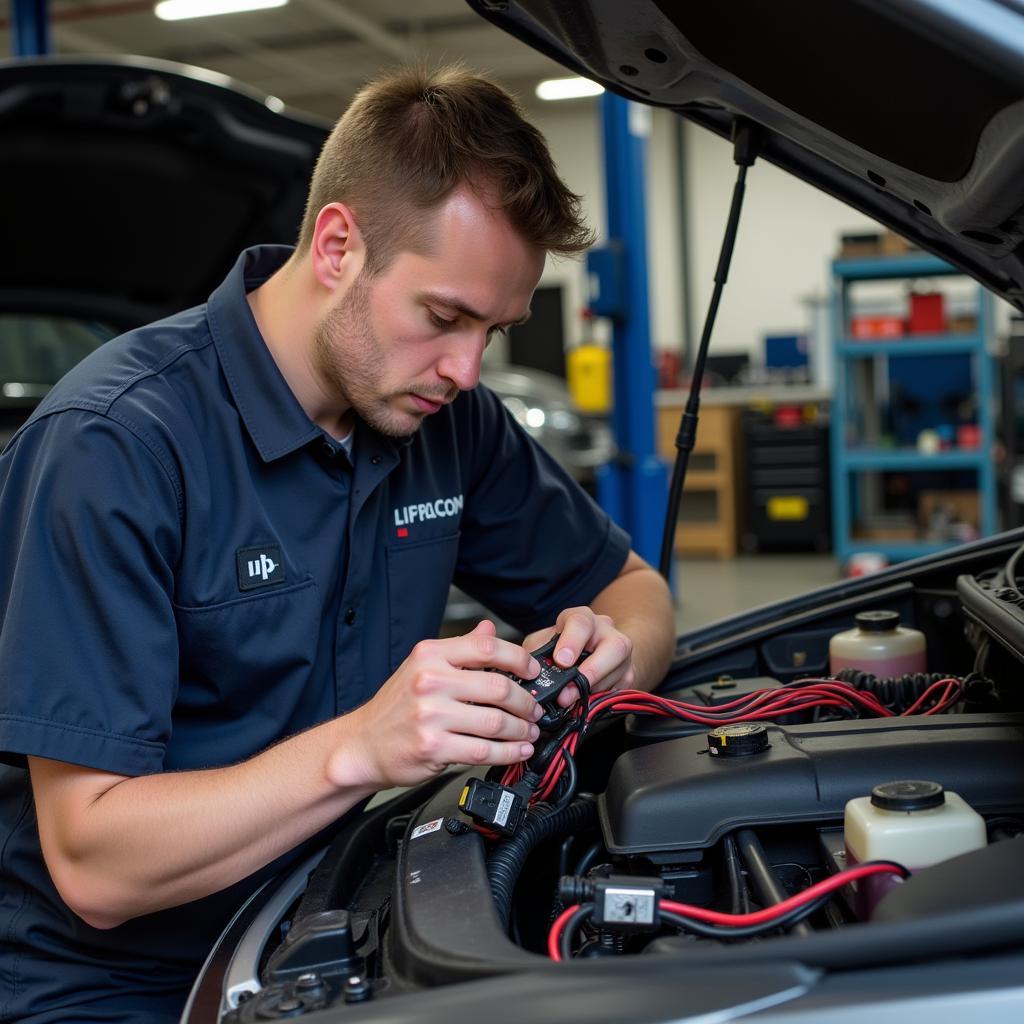 A qualified car electrician performing repairs in Lisburn