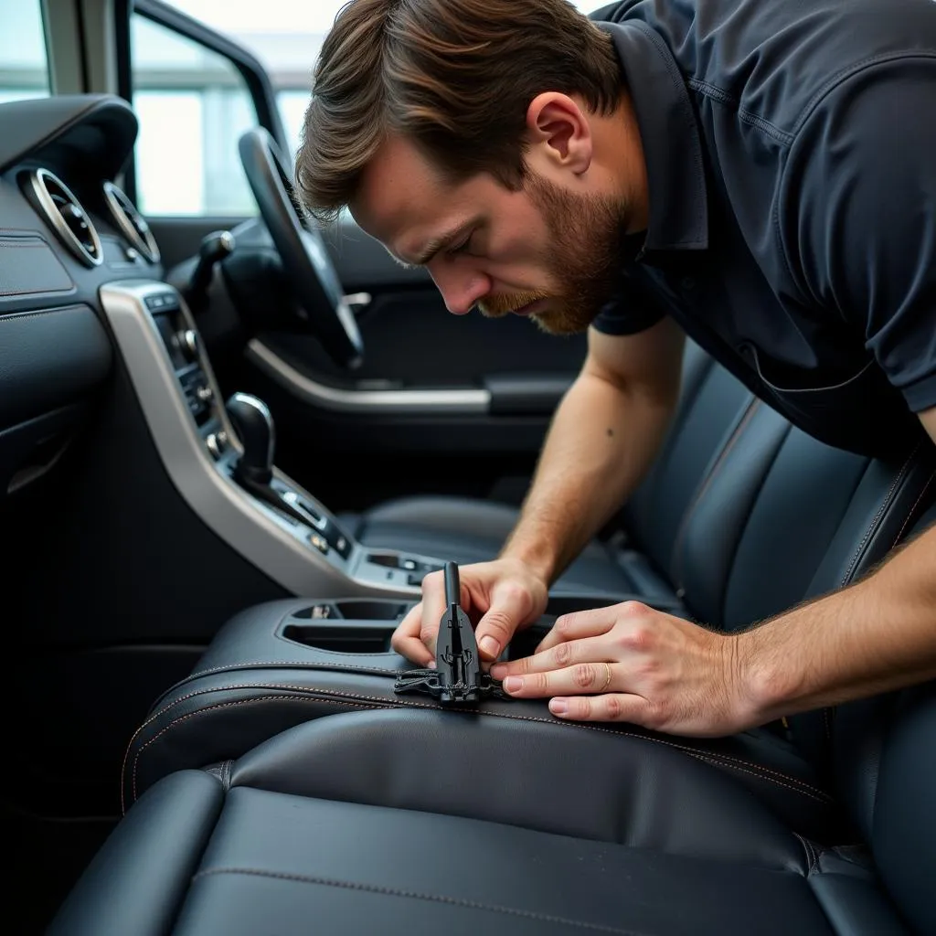 Professional Repairing a Car Leather Seat