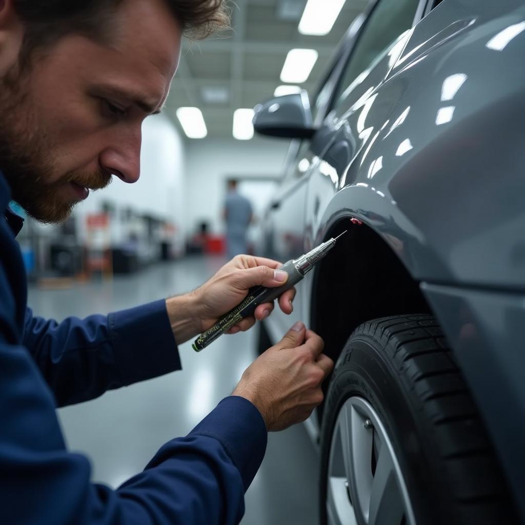 Professional Car Paint Chip Repair in Progress