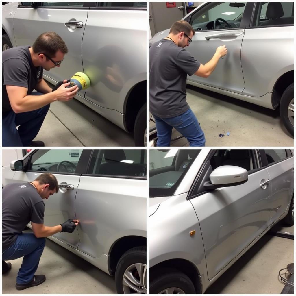 Professional Car Paint Repair Process: Sanding, Priming, Painting, and Clear Coating