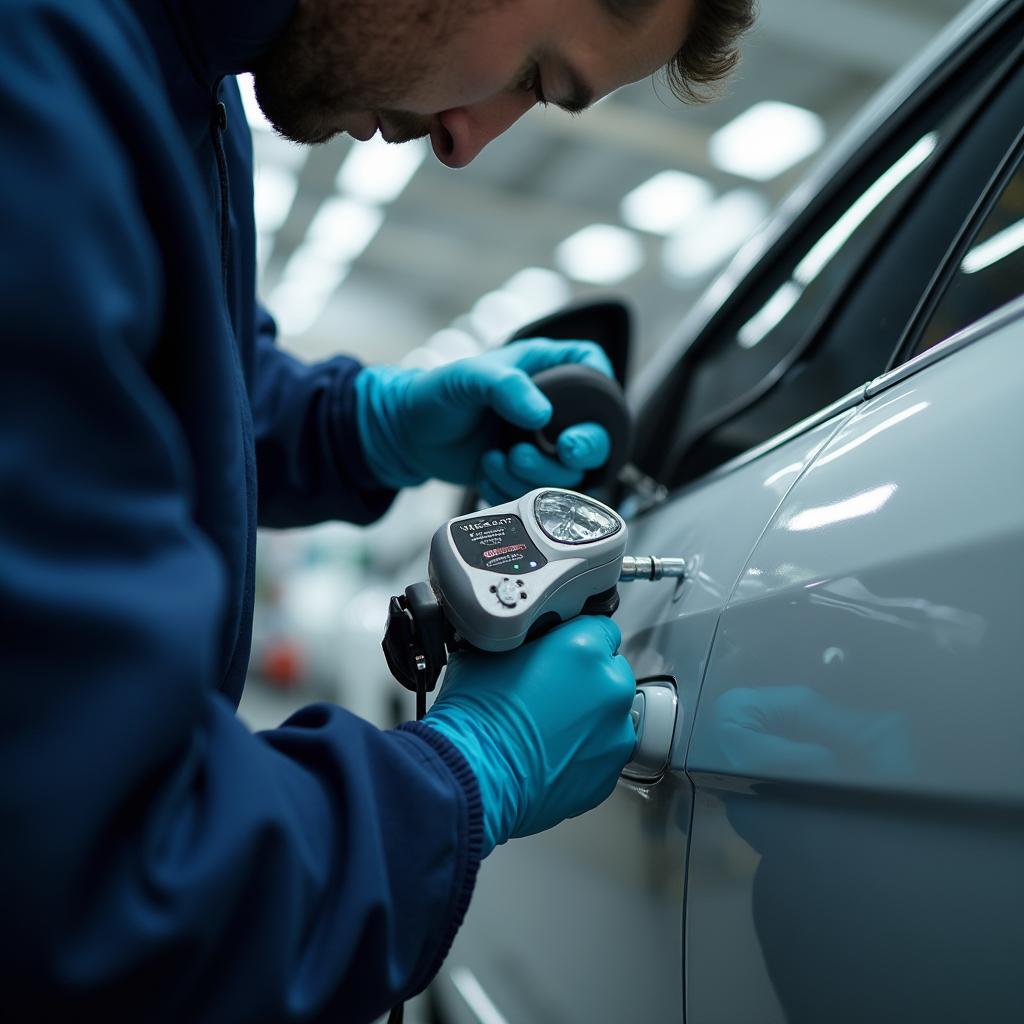 Professional technician performing car paint repair in Sydney