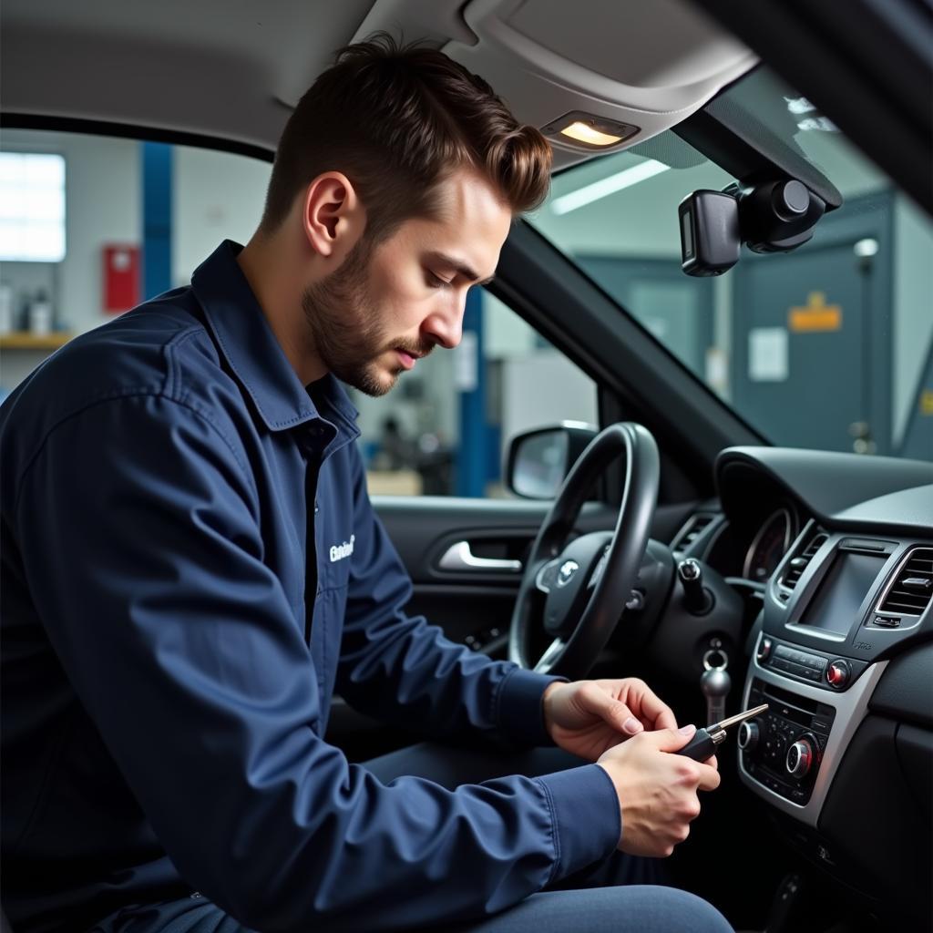 Expert Repairing Car Remote Key in Workshop