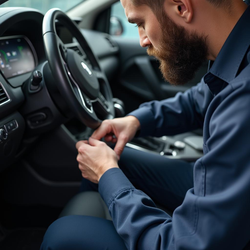 Expert Repairing a Car Seat