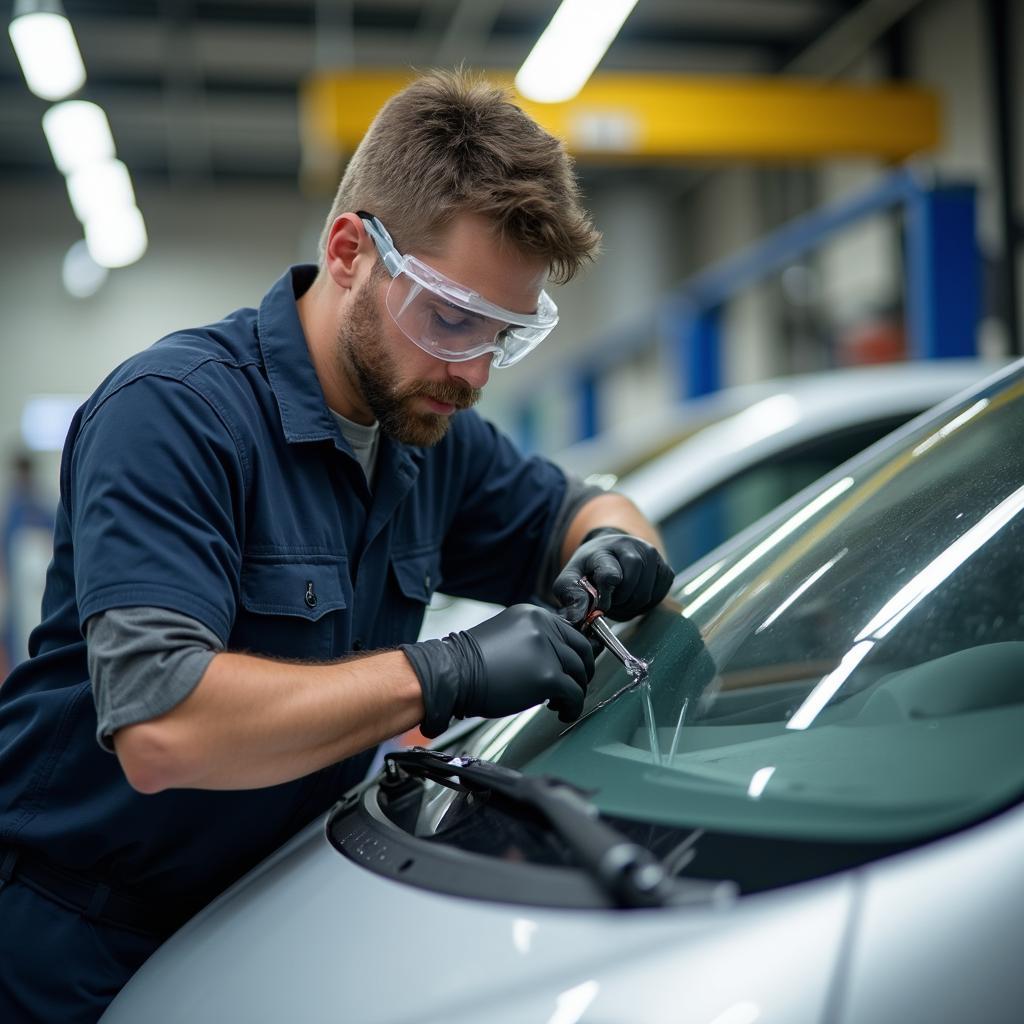 Car window repair by a professional technician