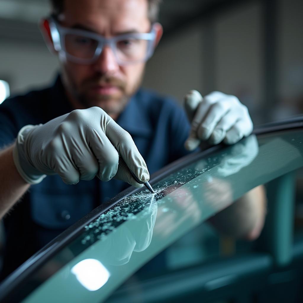 Car Window Repair Technician at Work