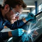 Auto Glass Technician Repairing a Windshield