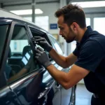 Professional car window repair technician