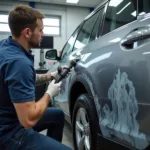 Professional Keyed Car Repair Process in a Body Shop