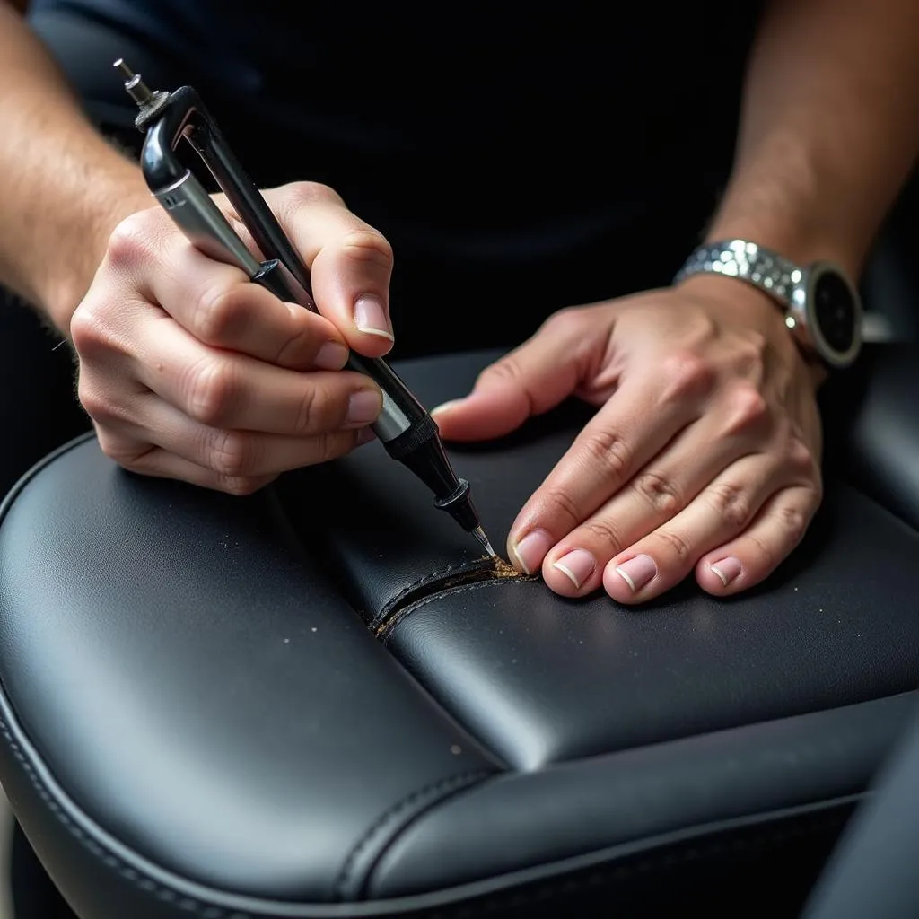 Professional Leather Seat Repair in Progress