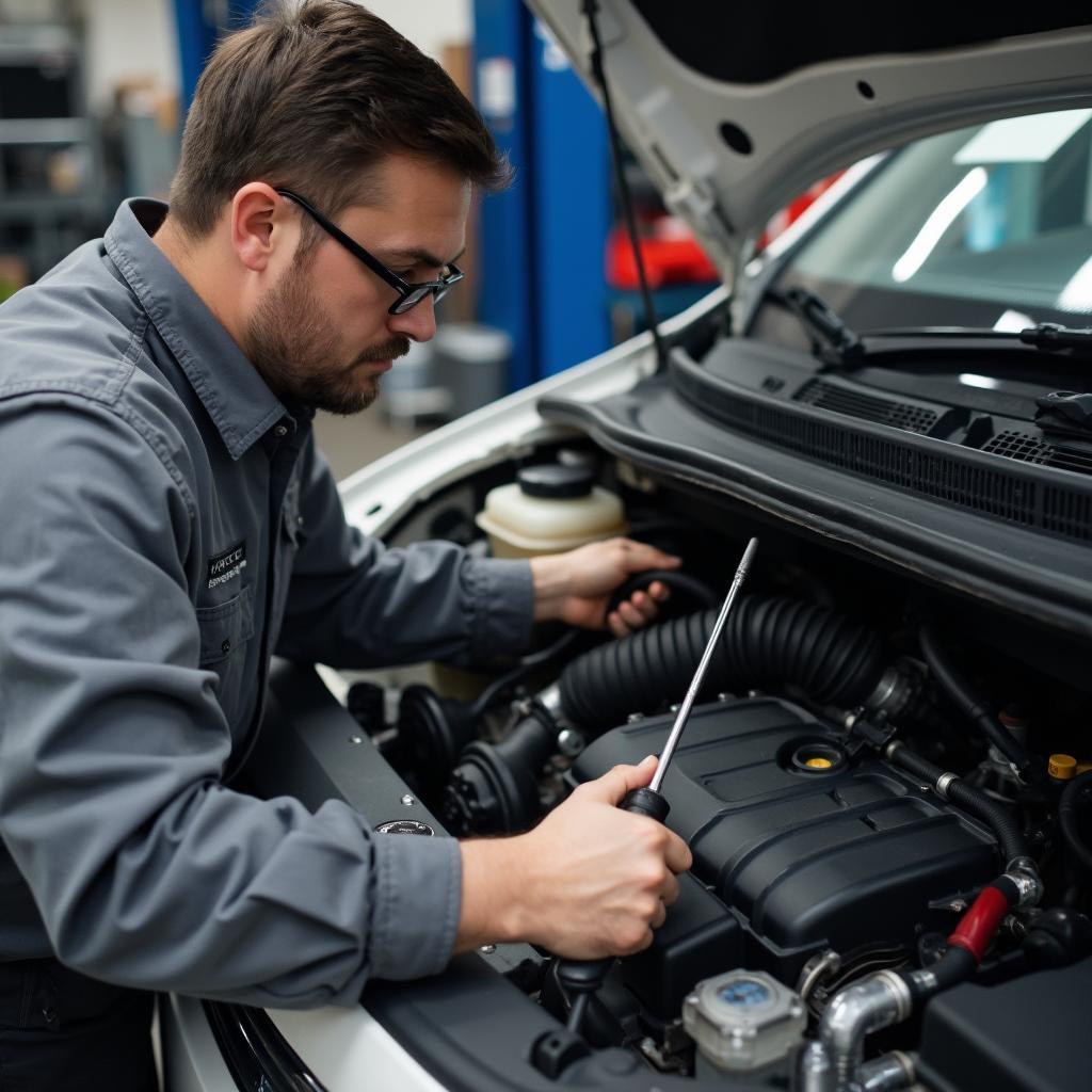 Professional Mechanic Inspecting a Radiator