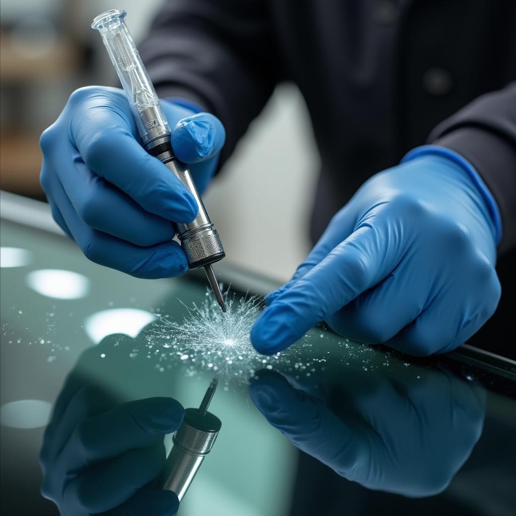 Technician Repairing Windshield Chip